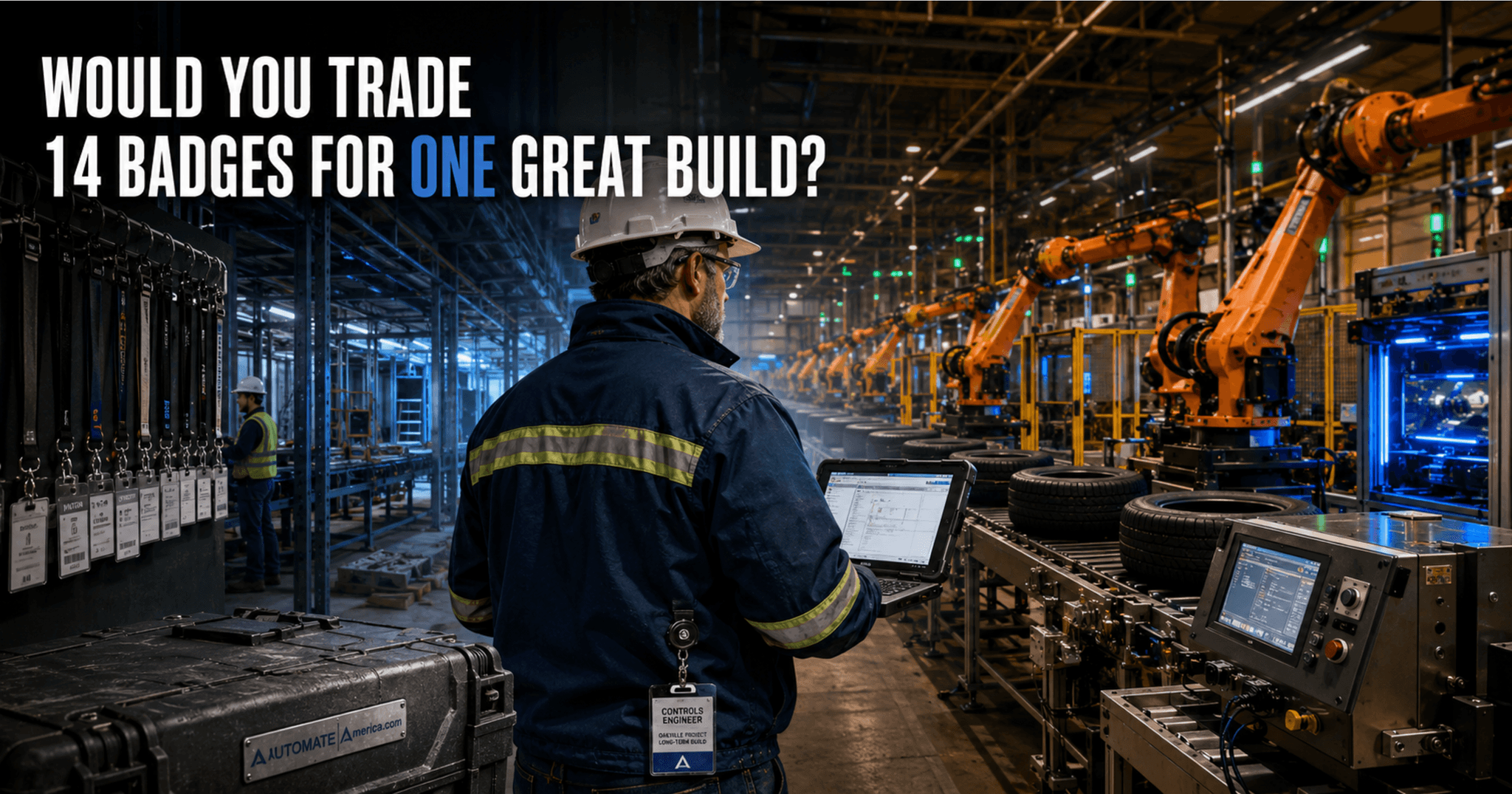 Controls engineer commissioning an Allen-Bradley tire production line in Oakville, Ontario